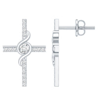 Certified Moissanite Cross Stud Earrings in Silver