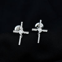 Certified Moissanite Cross Stud Earrings in Silver