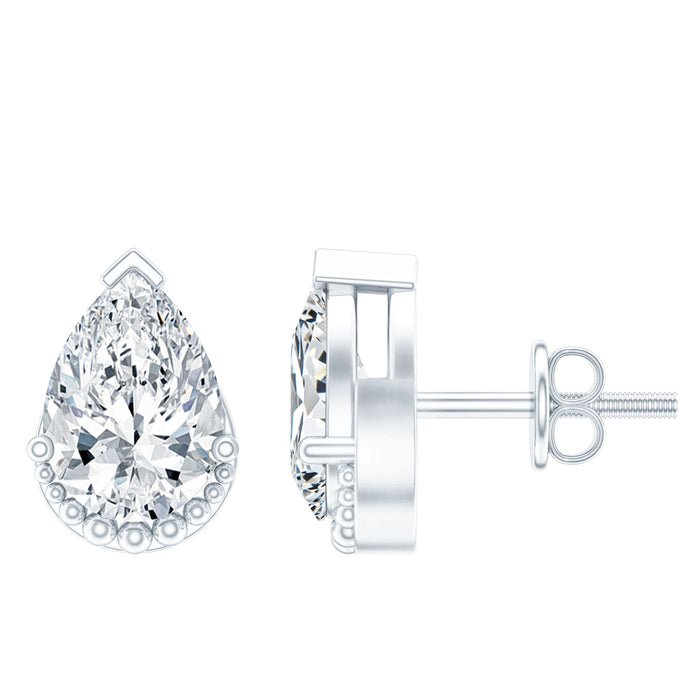 Pear-shaped 1.5 carat moissanite stud earrings by Rosec Jewels featuring sparkling gemstone and silver setting.