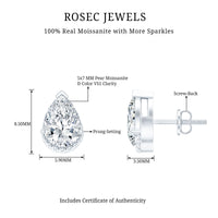 Certified 1.5 Carat Pear Shaped Moissanite Stud Earrings