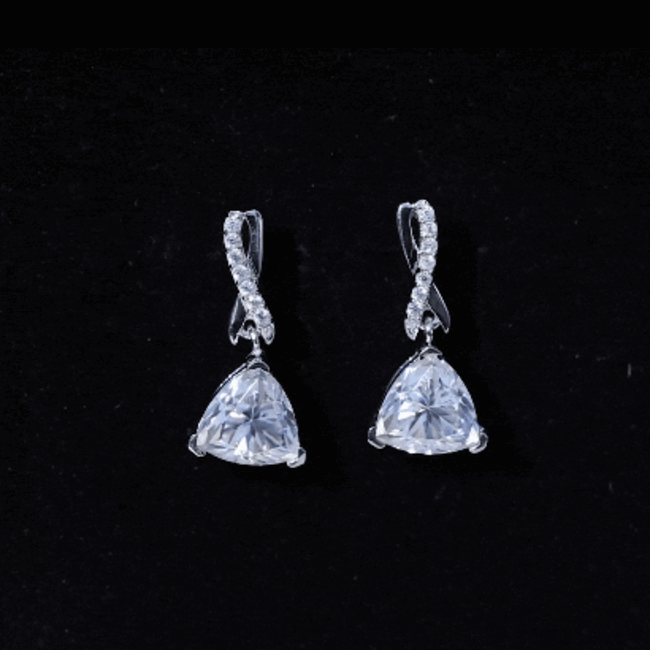 Certified 3 carat trilliant cut moissanite infinity drop earrings by Rosec Jewels, featuring sparkling white gemstone drops.