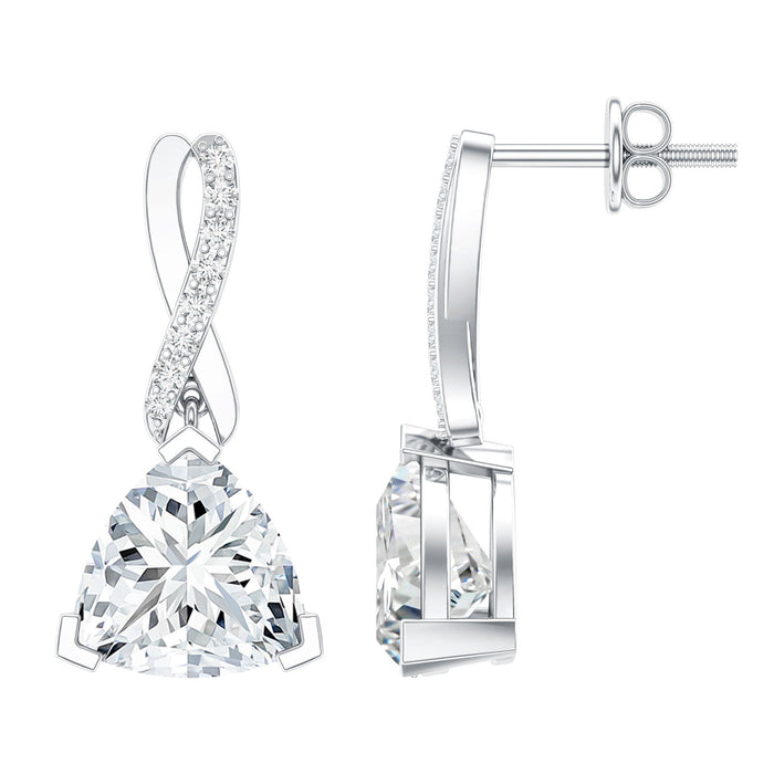 Certified 3 Carat Trilliant Cut Moissanite Infinity Drop Earrings by Rosec Jewels, featuring sparkling gemstone drops.