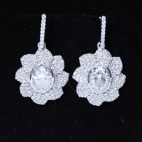 Bezel Set 2.5 Carat Oval Moissanite Flower Drop Earrings