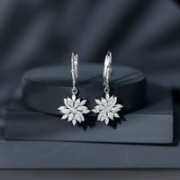 Sterling Silver Moissanite Drop Flower Earrings with Lever Back