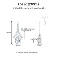 Pear Shaped 4 Carat Moissanite Dangle Drop Earrings for Wedding