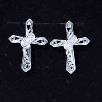 Certified Moissanite Vintage Cross Stud Earrings in Silver