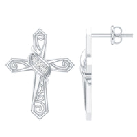 Certified Moissanite Vintage Cross Stud Earrings in Silver