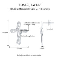 Certified Moissanite Vintage Cross Stud Earrings in Silver