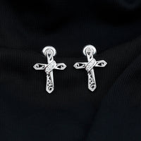 Certified Moissanite Vintage Cross Stud Earrings in Silver