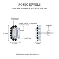 Certified 3.4 Carat Moissanite Stud Earrings with Lab Grown Black Diamond