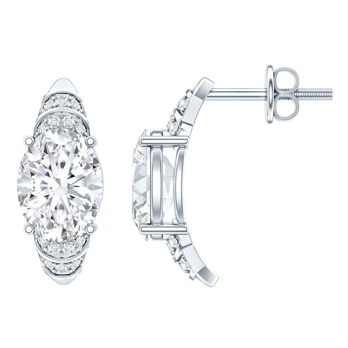 Pair of 2.5 carat Moissanite Art Deco stud earrings in 14K gold plated silver with intricate geometric design.