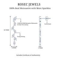 Marquise Moissanite Leaf Dangle Earrings in Sterling Silver