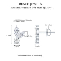 Certified Moissanite Playboy Stud Earrings in 14K Gold Plated Silver