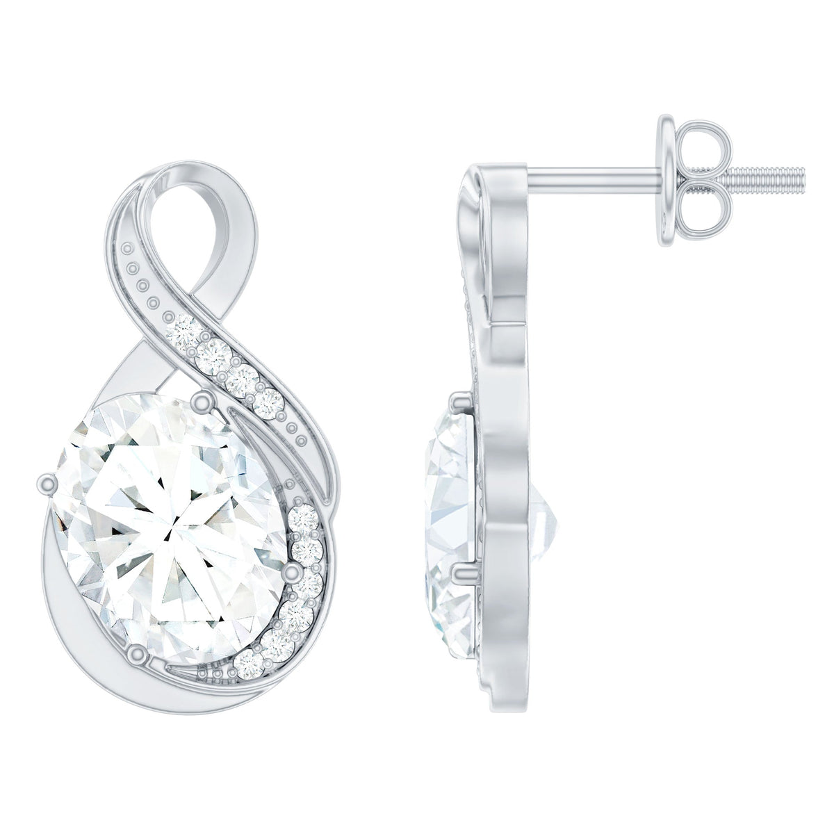 4 Carat Oval Cut Moissanite Infinity Stud Earrings in Silver