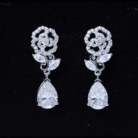 4.5 Carat Pear Shaped Moissanite Rose Flower Dangle Earrings for Wedding