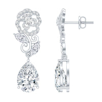 4.5 Carat Pear Shaped Moissanite Rose Flower Dangle Earrings for Wedding