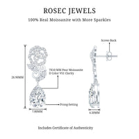 4.5 Carat Pear Shaped Moissanite Rose Flower Dangle Earrings for Wedding