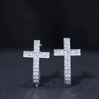 Certified Moissanite Cross J Hoop Earrings in Sterling Silver