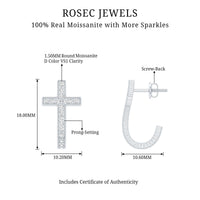 Certified Moissanite Cross J Hoop Earrings in Sterling Silver