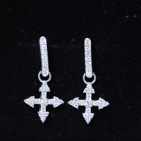 Certified Moissanite Cross Drop Earrings in Sterling Silver