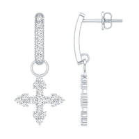 Certified Moissanite Cross Drop Earrings in Sterling Silver