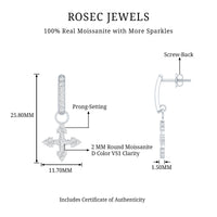 Certified Moissanite Cross Drop Earrings in Sterling Silver
