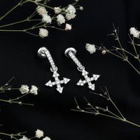 Certified Moissanite Cross Drop Earrings in Sterling Silver