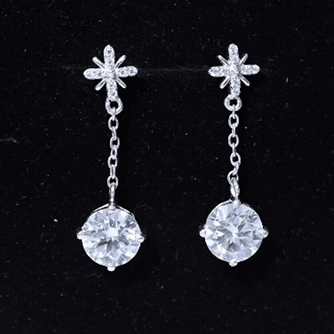 Floral-inspired 4.2 carat moissanite dangling earrings in silver with intricate floral design, by Rosec Jewels