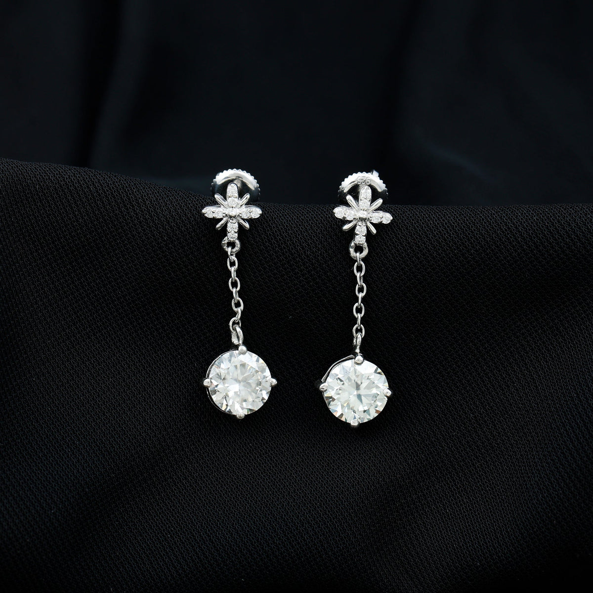 Floral Inspired 4.2 Carat Moissanite Dangling Earrings in Silver