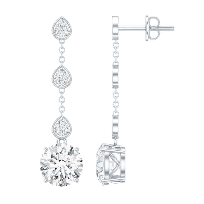 Silver-certified 2.7 carat moissanite dangling earrings by Rosec Jewels with sparkling gemstone drops and elegant design.