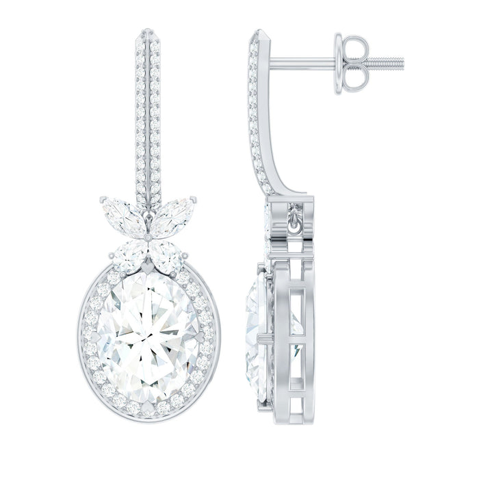 Rosec Jewels certified 7x9 mm oval moissanite wedding drop earrings with screw back, elegant jewelry for special occasions.