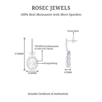 Certified 7X9 MM Oval Moissanite Wedding Drop Earrings with Screw Back