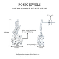 4.2 CT Certified Moissanite Designer Drop Earrings in Silver