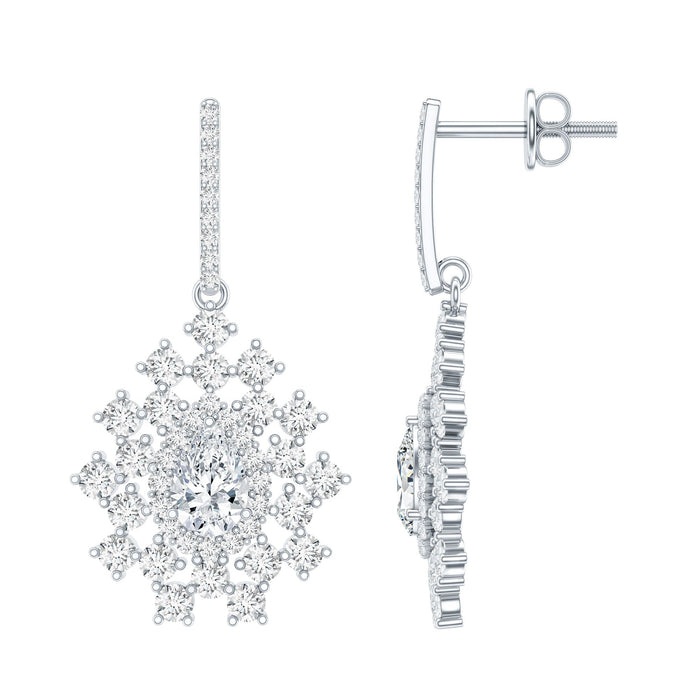Rosec Jewels Certified Moissanite Statement Drop Earrings for wedding, featuring sparkling gemstone drops and elegant design.