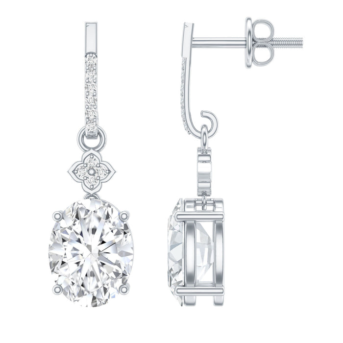 Oval-shaped 4 carat moissanite dangle earrings for women by Rosec Jewels, featuring elegant sterling silver design.