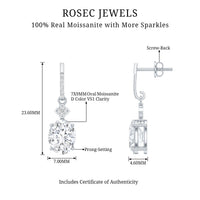 Certified Oval Shaped 4 Carat Moissanite Dangle Drop Earrings for Women