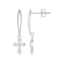 Minimalist Moissanite Cross Drop Earrings in Sterling Silver