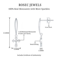Minimalist Moissanite Cross Drop Earrings in Sterling Silver
