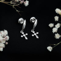Minimalist Moissanite Cross Drop Earrings in Sterling Silver