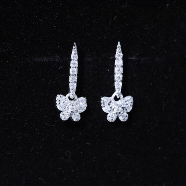 Certified Moissanite Butterfly Drop Earrings for Women by Rosec Jewels, featuring sparkling butterfly-shaped earrings with white stones.