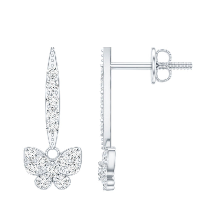 Rosec Jewels certified moissanite butterfly drop earrings for women, featuring elegant butterfly design and sparkling gemstones.
