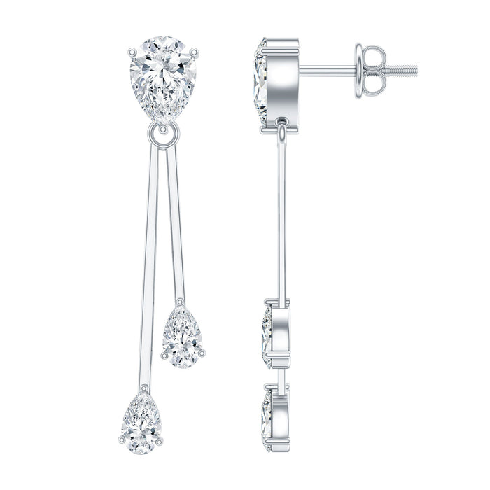Sterling silver moissanite bar dangle earrings with sparkling stones, crafted by Rosec Jewels.