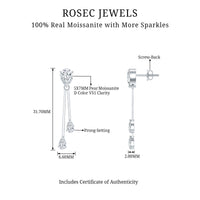Certified Moissanite Bar Dangle Earrings in Sterling Silver