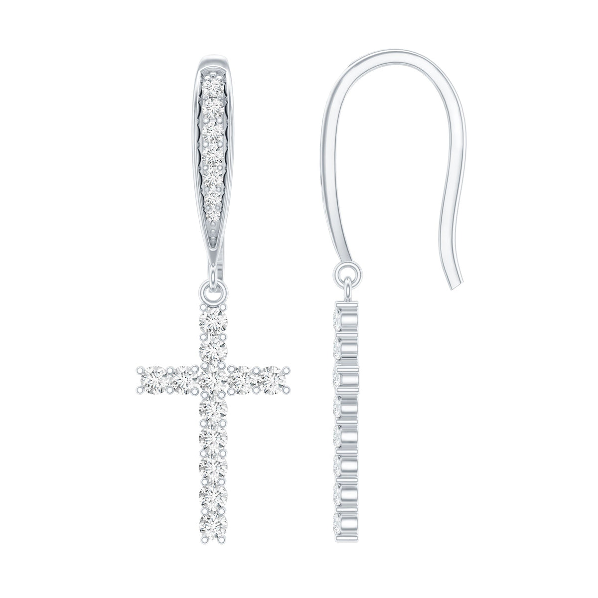 Certified Moissanite Cross Dangle Earrings in Sterling Silver