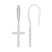 Certified Moissanite Cross Dangle Earrings in Sterling Silver