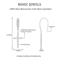 Certified Moissanite Cross Dangle Earrings in Sterling Silver