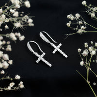 Certified Moissanite Cross Dangle Earrings in Sterling Silver