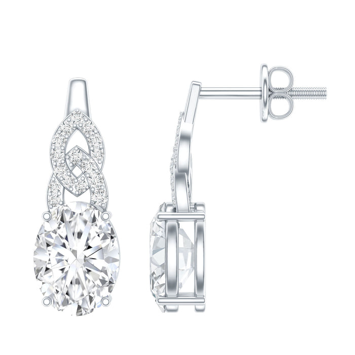Oval moissanite drop earrings with screw back setting from Rosec Jewels, featuring sparkling 2.58 carats of brilliance.