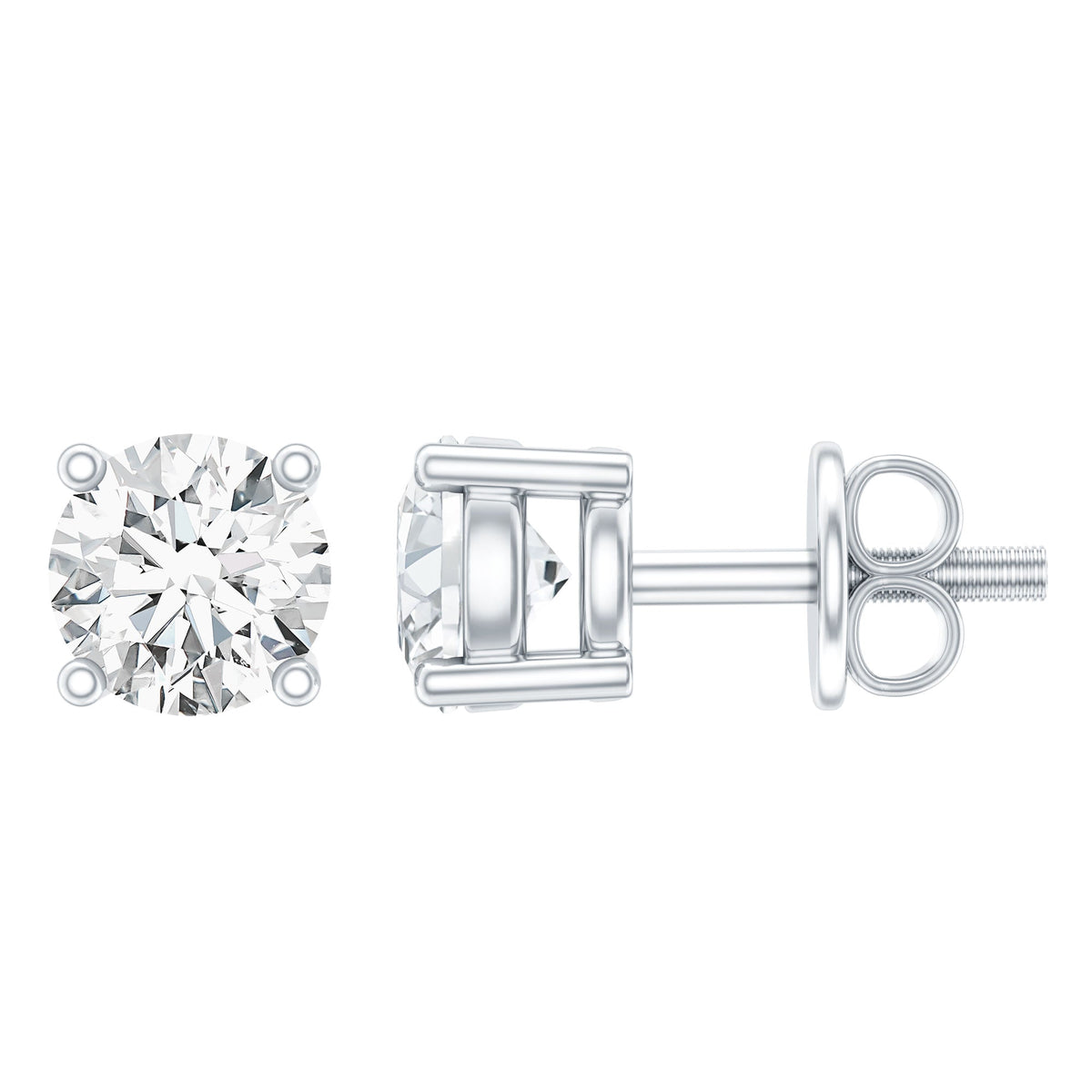 Rosec Jewels brilliant cut diamond stud earrings in prong setting, showcasing sparkling diamonds on a sleek metal backing.