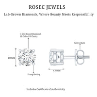Rosec Jewels brilliant cut diamond stud earrings in prong setting, showcasing sparkling diamonds on a classic earring design.